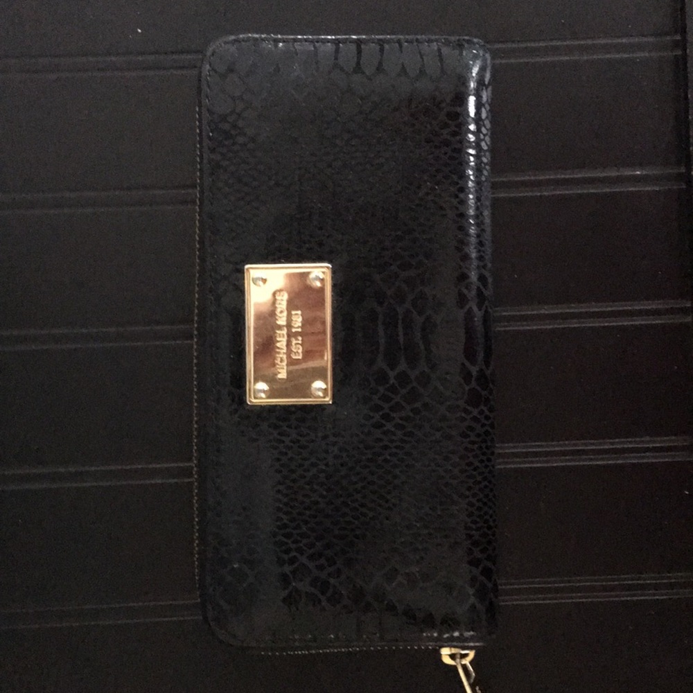 Black crocodile leather Michael Kors zip around wallet